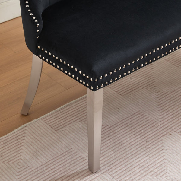 English Elm Velvet Double Dining Loveseat Bench - Chic Mid-Century Modern Velvet Seating For Two, Black W1143P362521-GIGA