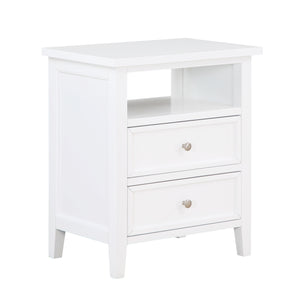 English Elm Weston Solid Wood White 2-Drawer Nightstand with Open Shelf, Dovetail Drawers & Nickel Knobs B050P376947