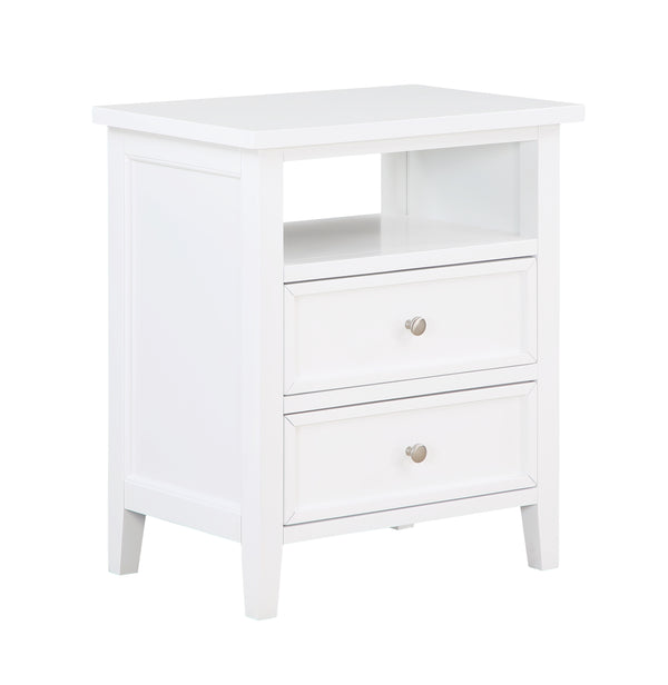 English Elm Weston Solid Wood White 2-Drawer Nightstand with Open Shelf, Dovetail Drawers & Nickel Knobs B050P376947