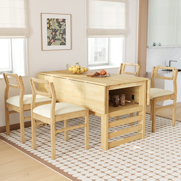 English Elm Topmax Rubberwood Extendable Dining Set with Drop Leaves and Linen Chairs for Four SP000080AAA