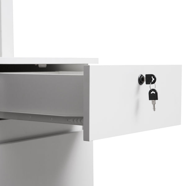 English Elm Computer Desk with Hutch & Bookshelf White MDF — Spacious Executive Study Desk w/ Lockable Drawer, 3 AC & 2 USB Ports, Monitor Stand, Easy Assembly W1321P178183