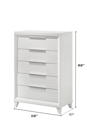 English Elm Contemporary White Textured 5-Drawer Tall Chest Solid Wood Bedroom Storage with Tapered Feet, Easy Assembly B2741P320865