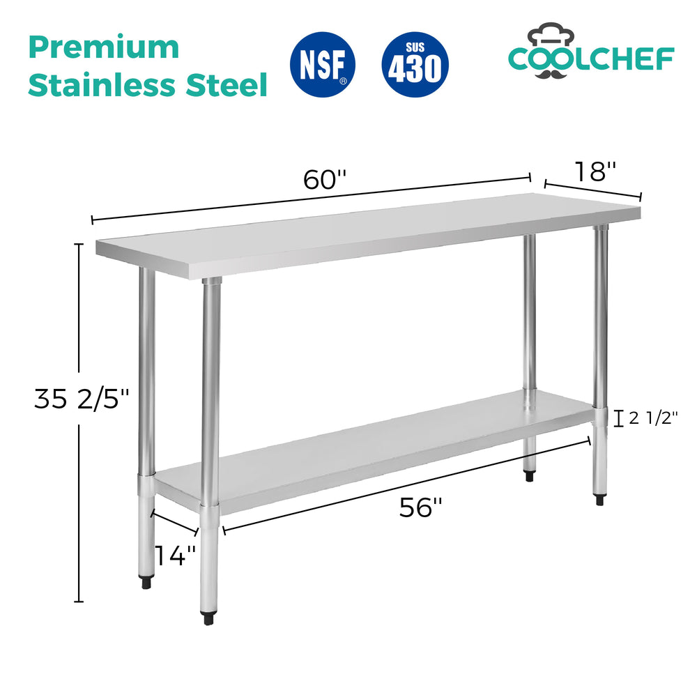 English Elm 18" X 60" Stainless Steel Nsf Certified Commercial Prep Table with Undershelf Storage W3629P365462