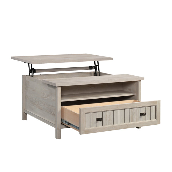 English Elm Lift-Top Coffee Table with Concealed Storage and Full-Extension Drawer, Lift Mechanism Enhances Use Gray B356P402601