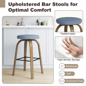 English Elm Swivel Backless Counter Stools Set of 2 with Fabric Seat Bentwood Legs Mid-century Modern Blue W3107P446559