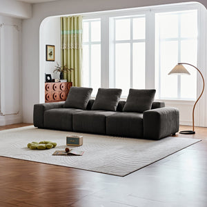 English Elm Luxury Piano Key Chenille Velvet Sofa Solid Wood Frame Three Seat Modern Living Room Grey W1765S00134