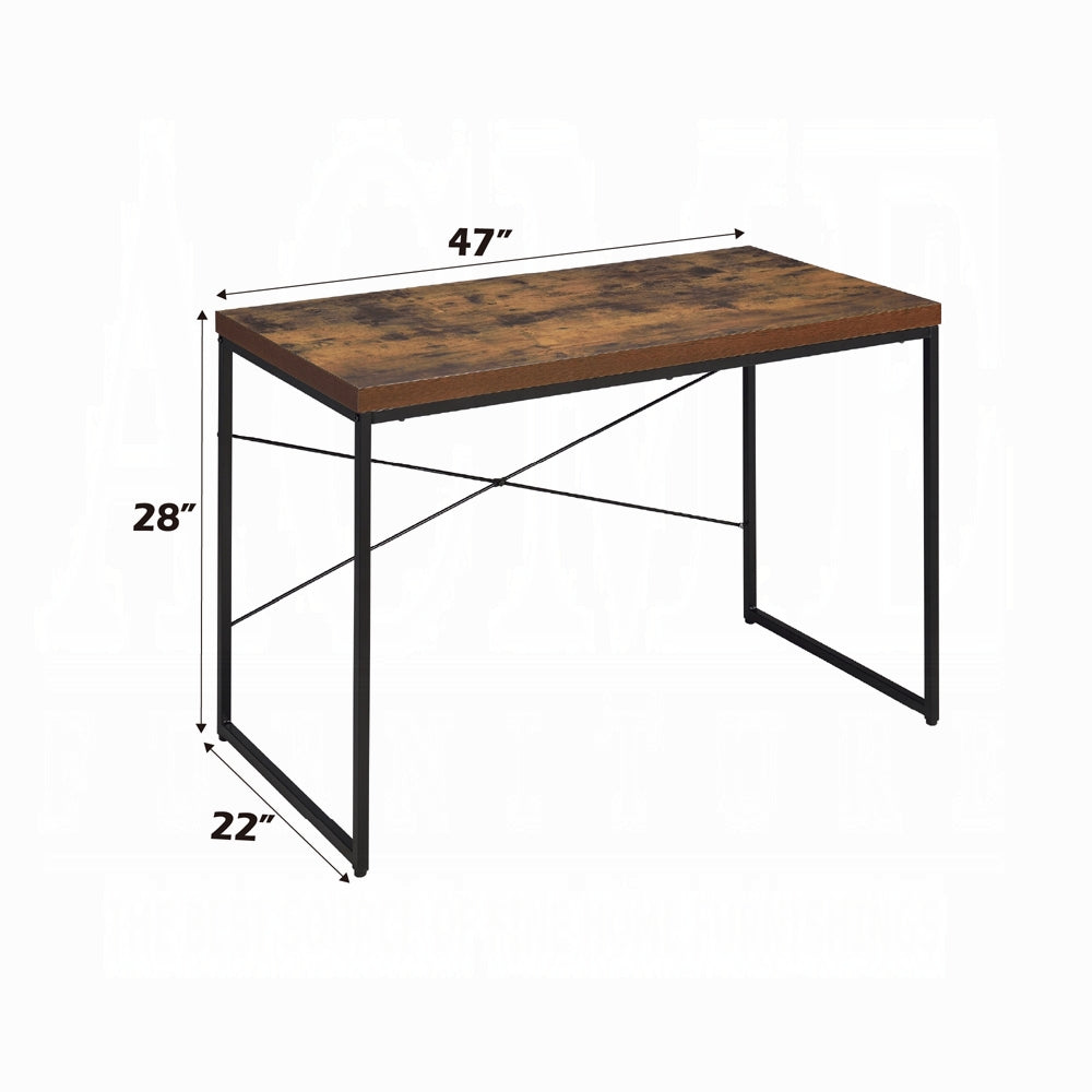 English Elm Industrial Writing Desk with Weathered Wood Top and Metal Frame, Sturdy Modern Laptop Workspace for Home Office Black,Oak 26 L x 51.5 W x 4 H B2741P335212