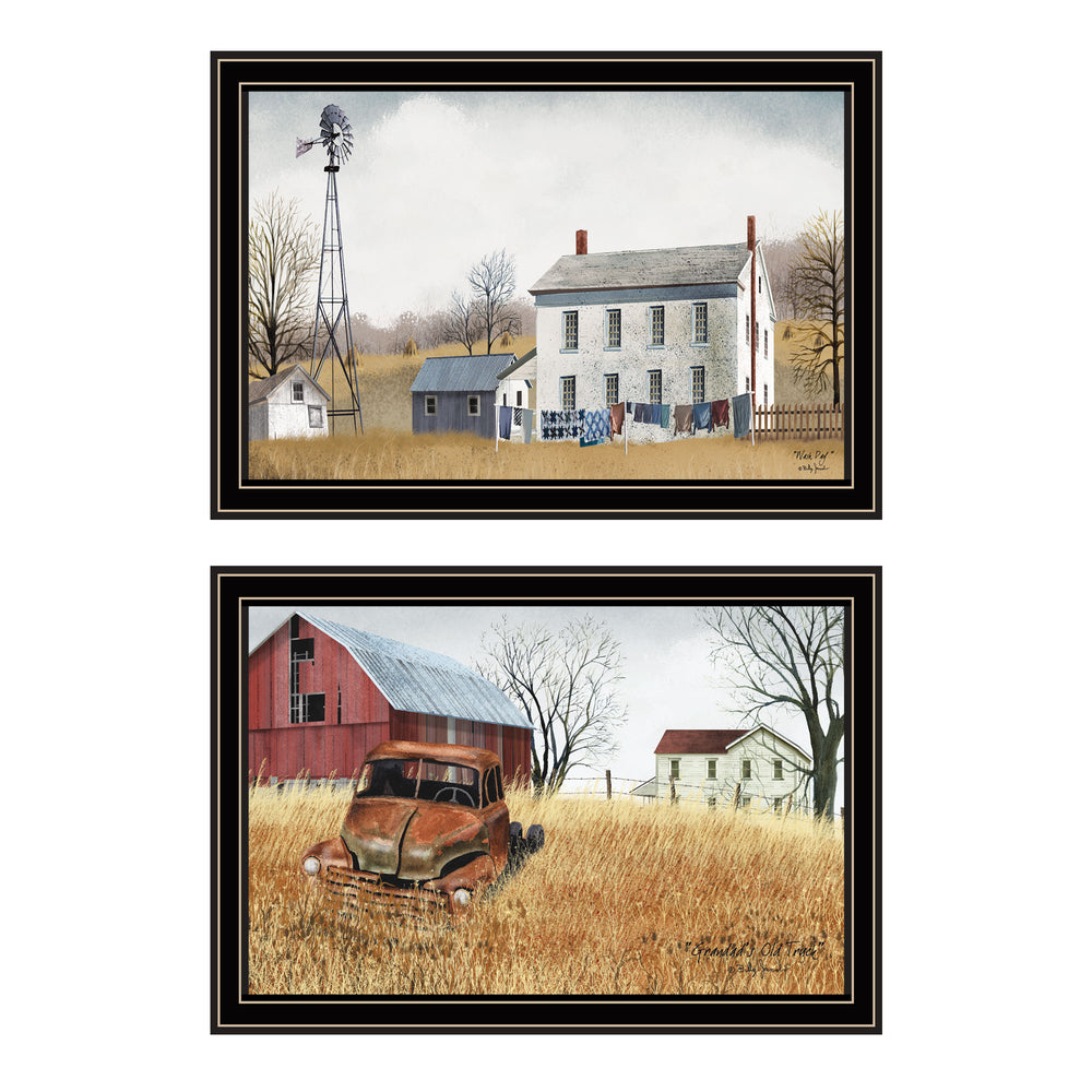 English Elm Trendy Decor 4u Billy Jacobs Americana Art Pair Black Wood Framed Rustic Wall Prints B067P254116