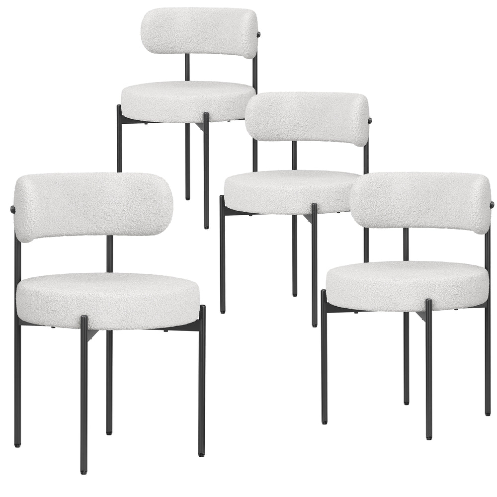 English Elm Dining Chair Set of 4 Sherpa Upholstered Button Tufted Mid Century Modern Seating T3623P431456