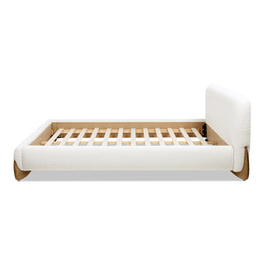 English Elm Jennifer Taylor Home - Alpine Cozy Queen Platform Bed In Ivory White Boucle With Rounded Headboard & Solid Wood Legs B2719P281849