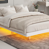 Hearth and Haven Full Size Floating Bed with Led Lights Underneath, Modern Full Size Low Profile Platform Bed with Led Lights, White W504119708
