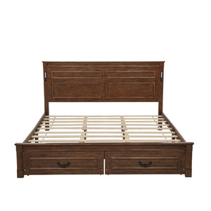 English Elm King Pine Wood Storage Bed with Led Lighting Usb Charging Tall Panel Headboard Walnut W504S00270