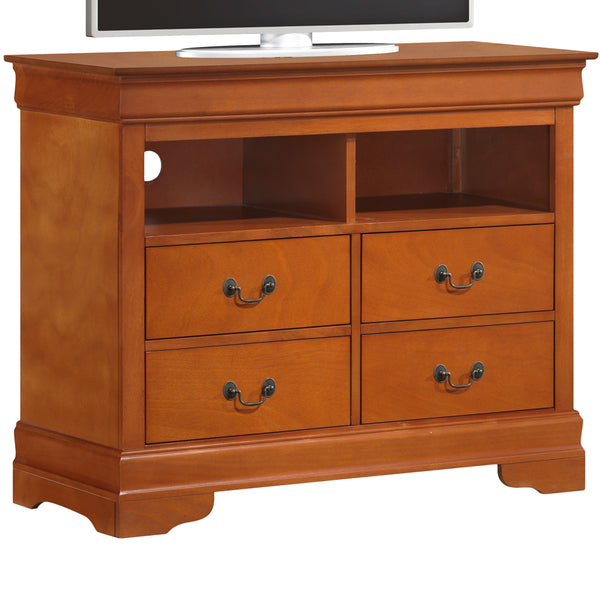 English Elm Elegant Oak Media Chest 35"H x 42"W x 18"D with 4 Drawers, No Assembly, Classic Oak Finish for Organized Living Rooms B078108221