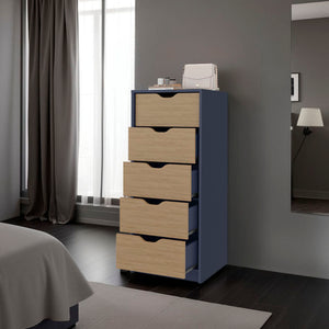 English Elm Dresser Bennett 42.4" H, 1 Drawer & 5 Shelves in Alby Blue/Natural Oak - Compact, Stylish Storage Solution B097P395896