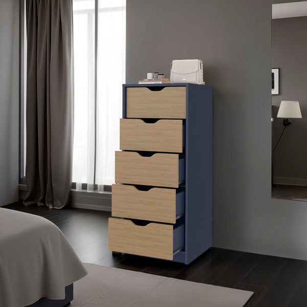 English Elm Dresser Bennett 42.4" H, 1 Drawer & 5 Shelves in Alby Blue/Natural Oak - Compact, Stylish Storage Solution B097P395896