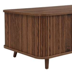 English Elm Modern Mid-century Coffee Table Tambour Doors Open Shelves Warm Wood Living Room Walnut N770P333551W