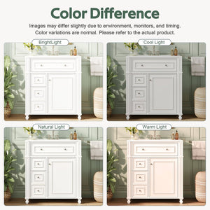 English Elm Bathroom Vanity with Sink French-Inspired 30" Ceramic Basin Vanity Cabinet with Soft-Close Doors & Drawer Organizer White N710P286723K