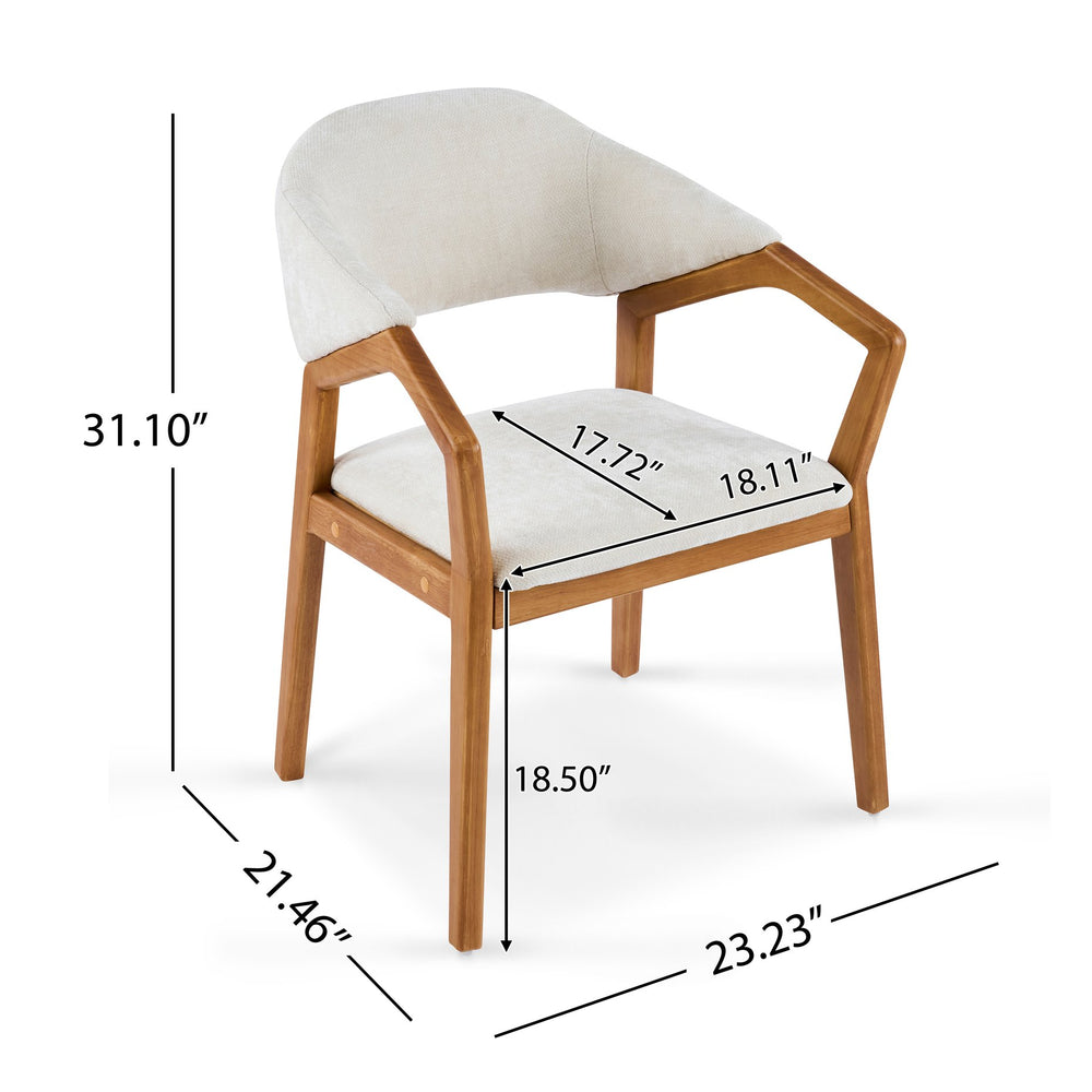 English Elm Indoor Chenille Upholstered Arm Dining Chairs Set of 2 with Bentwood Teak Frame N779P370761B