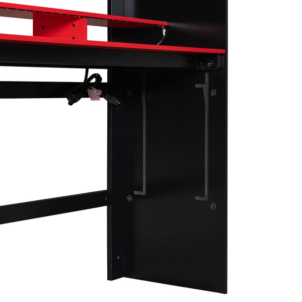 English Elm Full Size Gaming Bunk Bed with Rgb Lighting Integrated Desk Wardrobe and Storage Red LT100266AAR