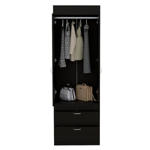 English Elm Lisboa Black Armoire with Hanging Rod, Double Doors & Two Spacious Drawers for Compact Spaces B200P188848