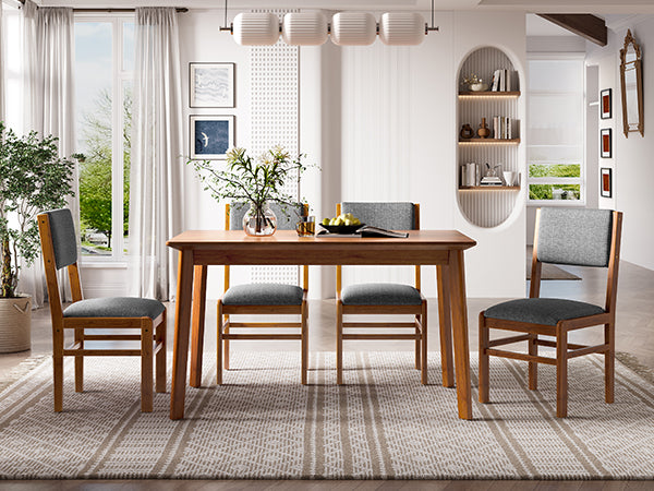 English Elm 5-Piece Counter Height Dining Set with Faux Marble Top and Upholstered Seats, Mid-Century Pub Charm Brown+Gray N752S000017D