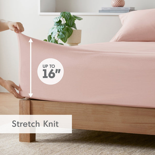 JLA Home Intelligent Design - All Season Sheet Set—Breathable Jersey Knit Cotton Blend, Year-Round Comfort, Fits Mattresses to 16" ID20-2462