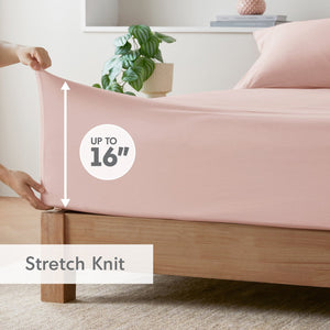 JLA Home Intelligent Design - All Season Sheet Set Jersey Knit Cotton Blend for Year-Round Comfort, Breathable & Easy Care Blush ID20-2463