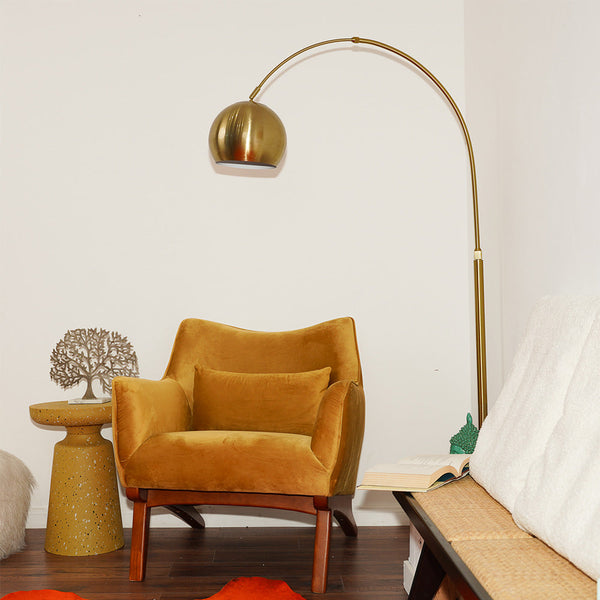 English Elm Oasis Sculptural Brass Arm Floor Lamp with Adjustable Head and White Marble Base B183P231747