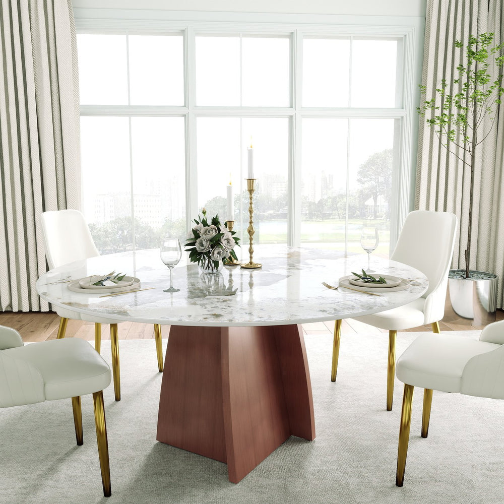 English Elm 59.05" Round Marble Dining Table For 8 - Elegant Iron Base, Durable Design For Modern Homes & Dining W1535S00487