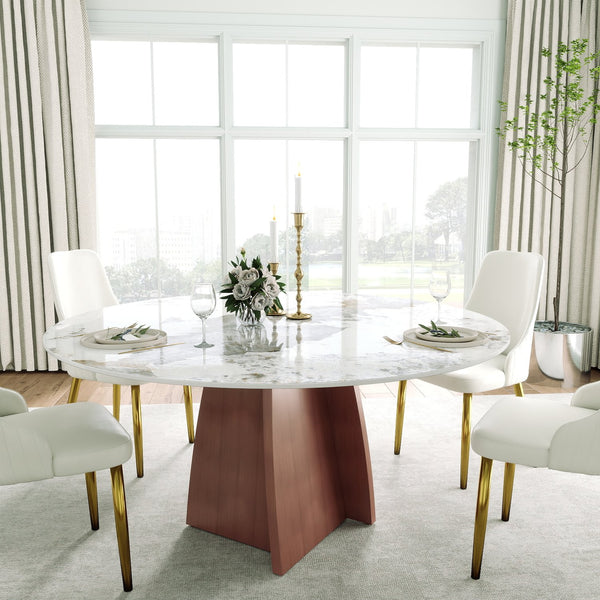 English Elm 59.05" Round Marble Dining Table For 8 - Elegant Iron Base, Durable Design For Modern Homes & Dining W1535S00487