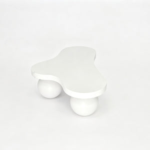 English Elm 46 Inch Cloud Shaped Coffee Table with Ash Veneer Top and Sculptural Sphere Legs White W3935S00007