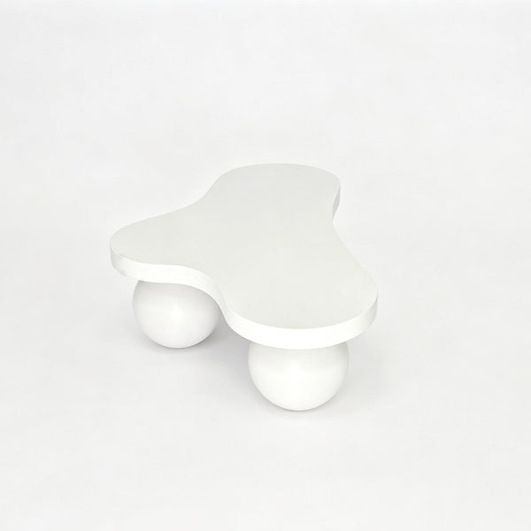 English Elm 46 Inch Cloud Shaped Coffee Table with Ash Veneer Top and Sculptural Sphere Legs White W3935S00007