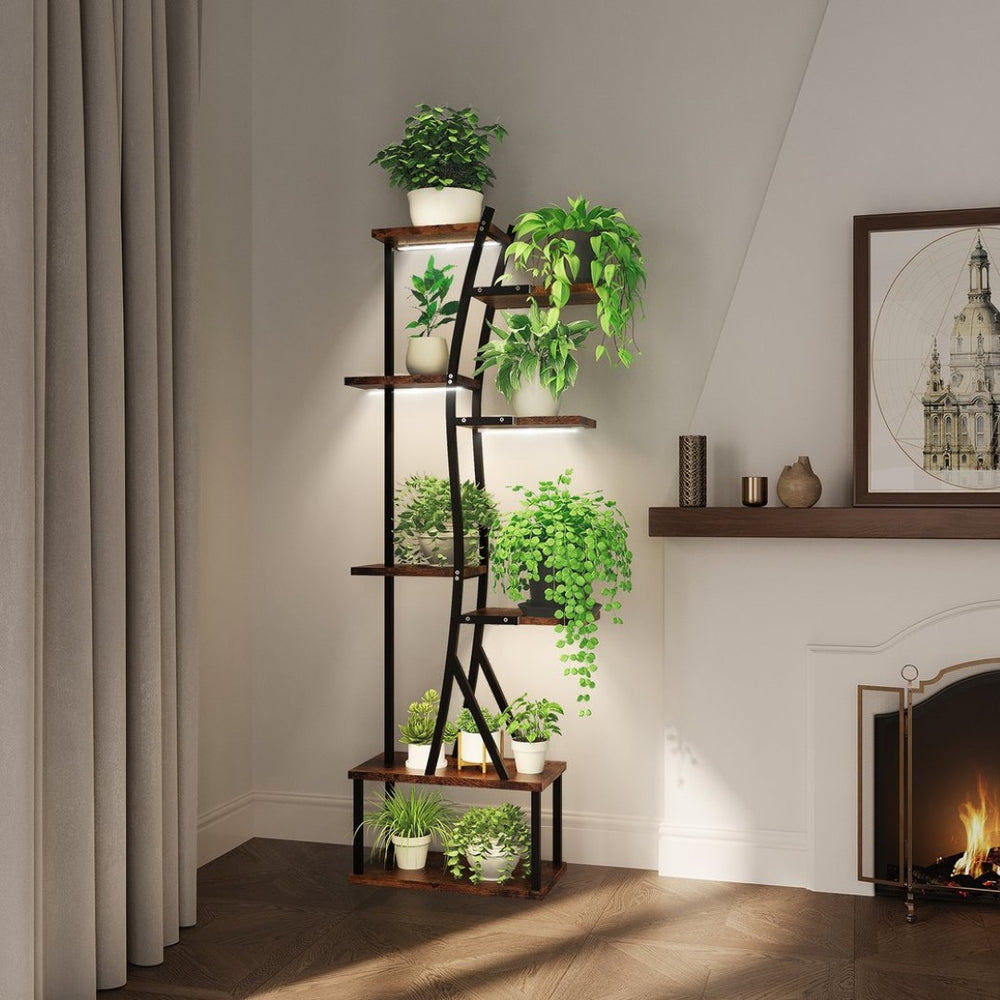 English Elm Plant Stand Indoor With Adjustable Grow Lights - 8-Tier S-Shaped Shelf For Stylish Space Saving Decor T3210P356965-GIGA