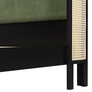 English Elm King Platform Bed Matte Black Frame Green Velvet Headboard Modern Low Profile N770PK375072B