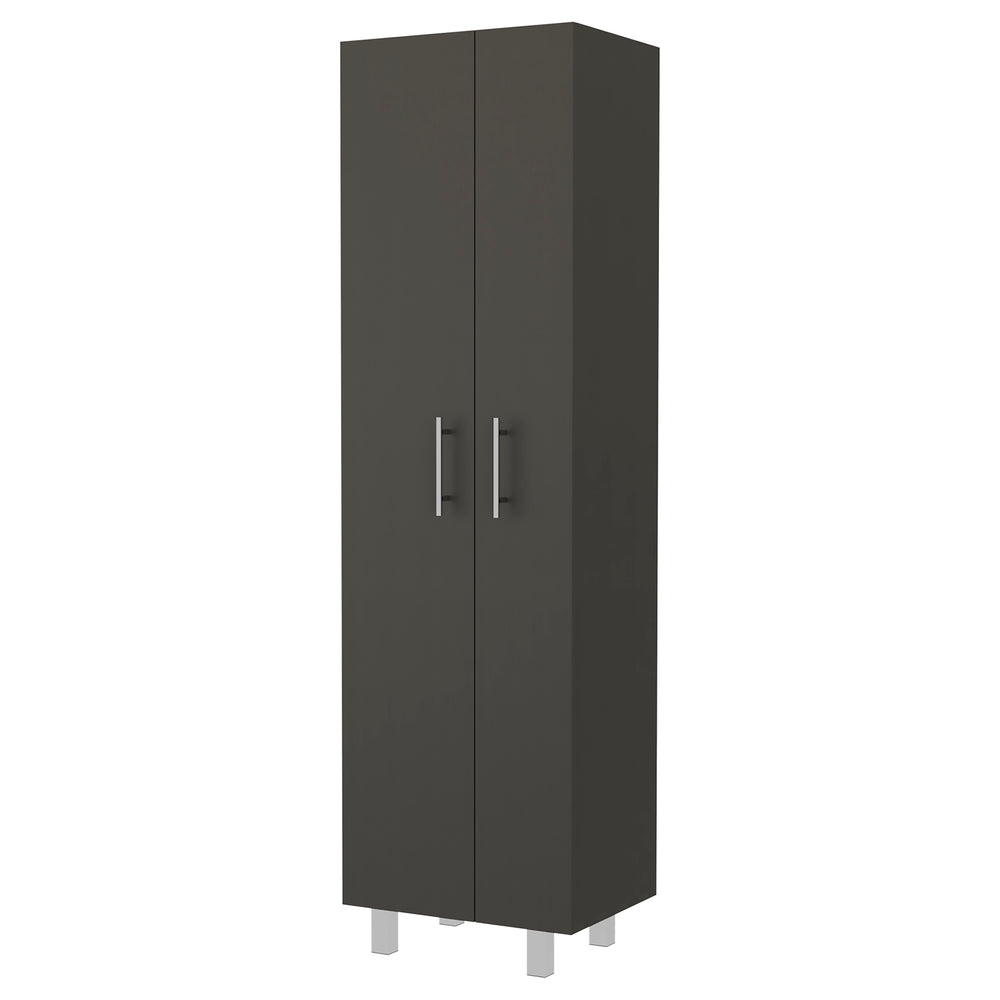 English Elm Norway Tall Broom Closet Pantry Cabinet with Five Shelves & Double Doors for Organized Cleaning B128S00105