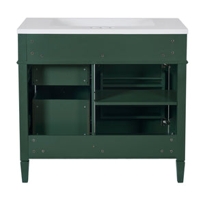 English Elm 36'' Modern Bathroom Vanity With Resin Sink, Mirror Cabinet, Soft-Close Drawers & 6 Shelves N710S236006F