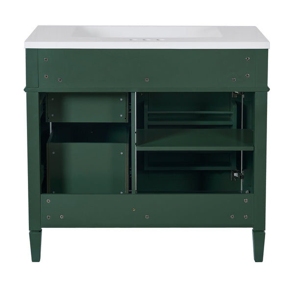 English Elm 36'' Modern Bathroom Vanity With Resin Sink, Mirror Cabinet, Soft-Close Drawers & 6 Shelves N710S236006F