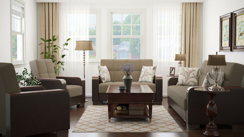 English Elm Primenest Zenaero Convertible Armchair With Hidden Storage - Stylish Beige/Brown Pu Chenille Design B030P286204-GIGA