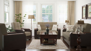 English Elm Primenest Zenaero Convertible Armchair With Hidden Storage - Stylish Beige/Brown Pu Chenille Design B030P286204-GIGA