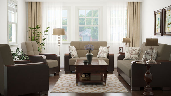 English Elm Primenest Zenaero Convertible Armchair With Hidden Storage - Stylish Beige/Brown Pu Chenille Design B030P286204-GIGA