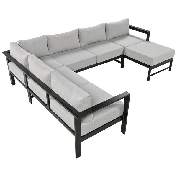 English Elm U_style Outdoor U-shaped Sectional with Iron Frame and Ultra Thick Foam Patio Seating WY000478AAE