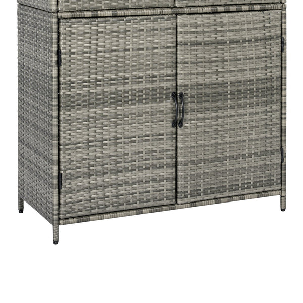 English Elm K&k Tall Arched Pe Rattan Outdoor Storage Cabinet with Adjustable Shelves and Steel Frame Grey N707P420158G