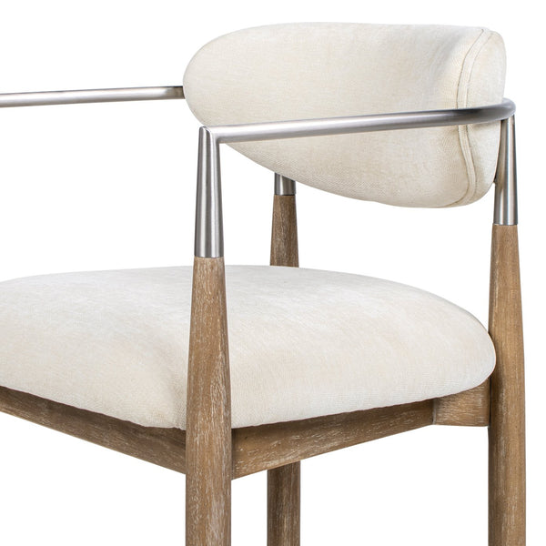 English Elm Jennifer Taylor Home - Artemis Plush 26" Counter Stool in Warm White Chenille with Brushed Nickel Arms & Rubberwood Frame B2719P280172