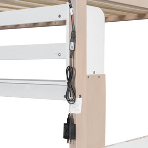 English Elm Twin Castle Bunk Bed with Led Lighting Built-in Shelf and Storage Drawers for Kids White LT000158AAK
