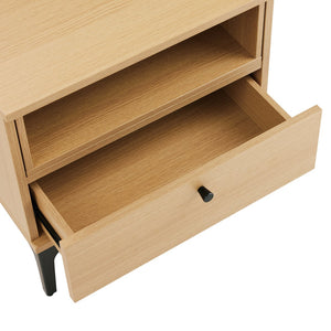 English Elm Amara Mid-Century Nightstand with Open Shelf and Full-Extension Drawer, Black Metal Legs, Compact Light Oak B365P398182