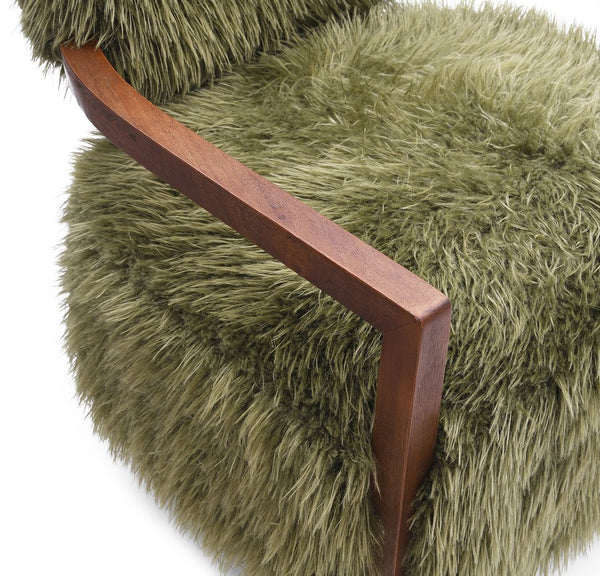 English Elm 1Pc Accent Chair - Plush Faux Fur Upholstery With Raked Wooden Arms For Cozy Contemporary Style B2741P401370