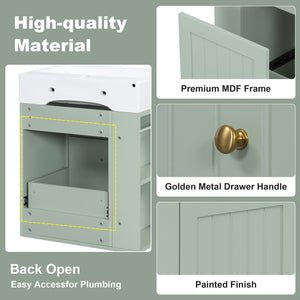 English Elm 20-Inch Compact Bathroom Vanity with Ceramic Sink, Wall-Mounted MDF Cabinet, Modern Space-Saver Design Green N725P314023F