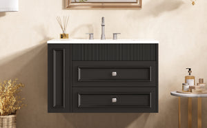 English Elm 30'' Wall Mounted Bathroom Vanity with Ceramic Sink, Floating MDF Cabinet, Soft-Close Drawers & Ample Storage Black N710P334915B