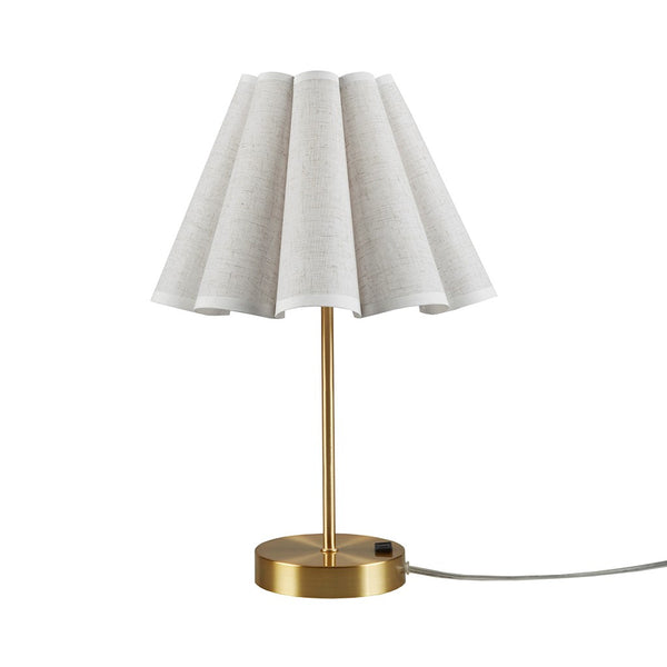 English Elm Tap-Control Gold Accent Table Lamp with Dimmable Touch, Built-In Power Outlet, Iron Body, Shade B035P264514
