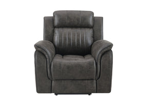 English Elm STEBAN Grey Upholstered Glider Recliner with Blanche Finish — 100% Polyester, Smooth Recline Comfort B201P216052